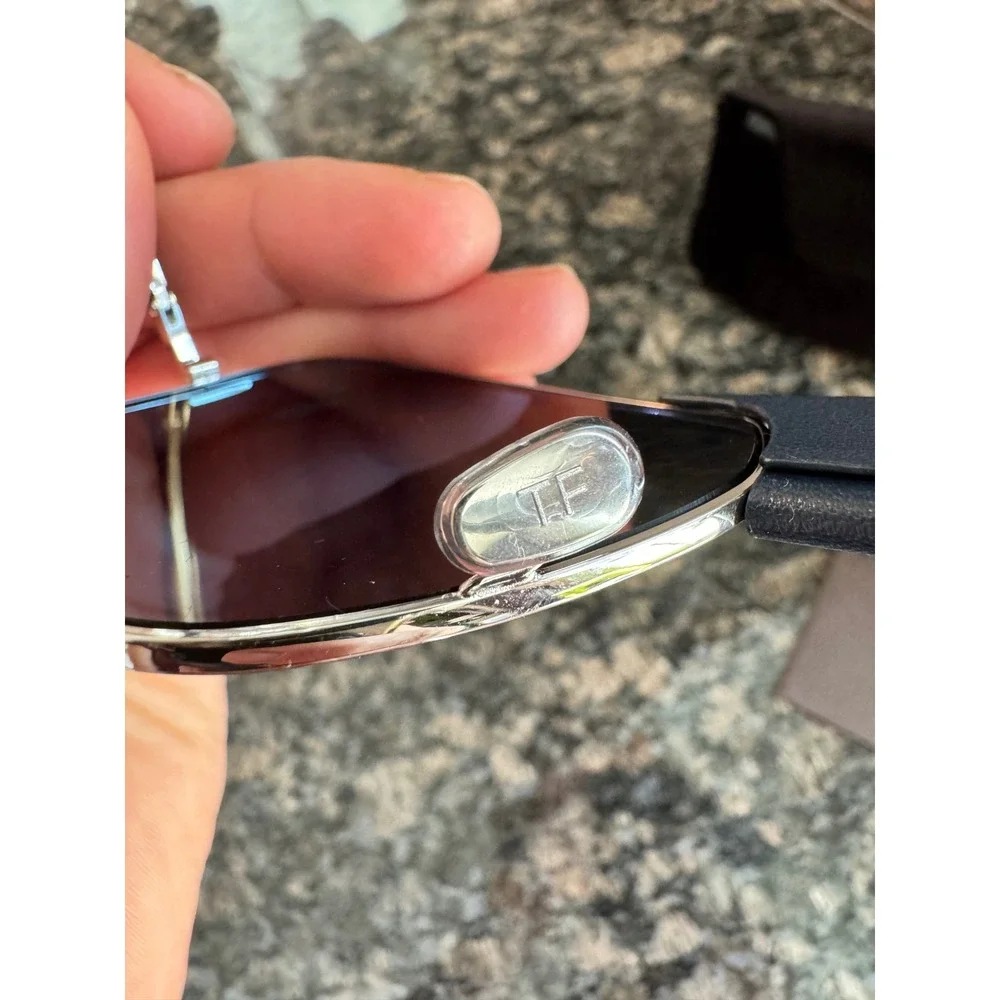 Tom Ford Tex TF1096 Aviator Sunglasses Silver Blue Leather 16V‎ 62-13-145 Italy